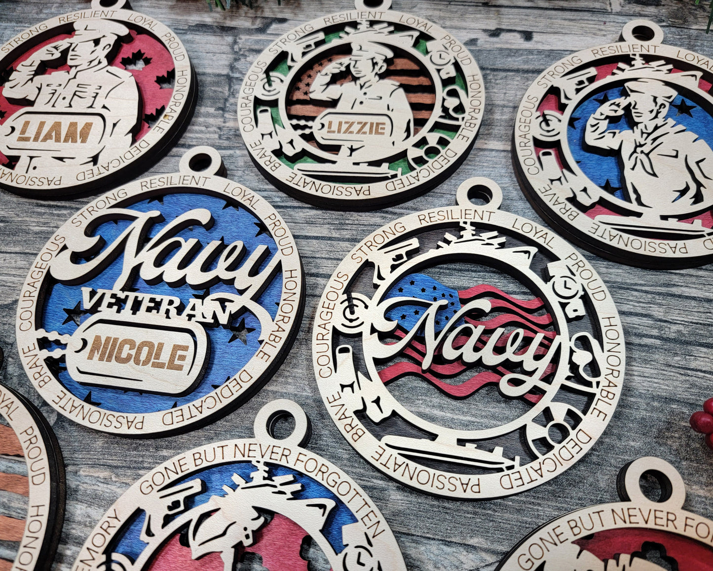 Navy Military Personalized Ornaments | Handcrafted | Wooden | Laser-Cut | Gift
