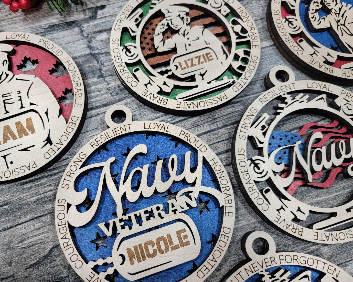 Navy Military Personalized Ornaments | Handcrafted | Wooden | Laser-Cut | Gift