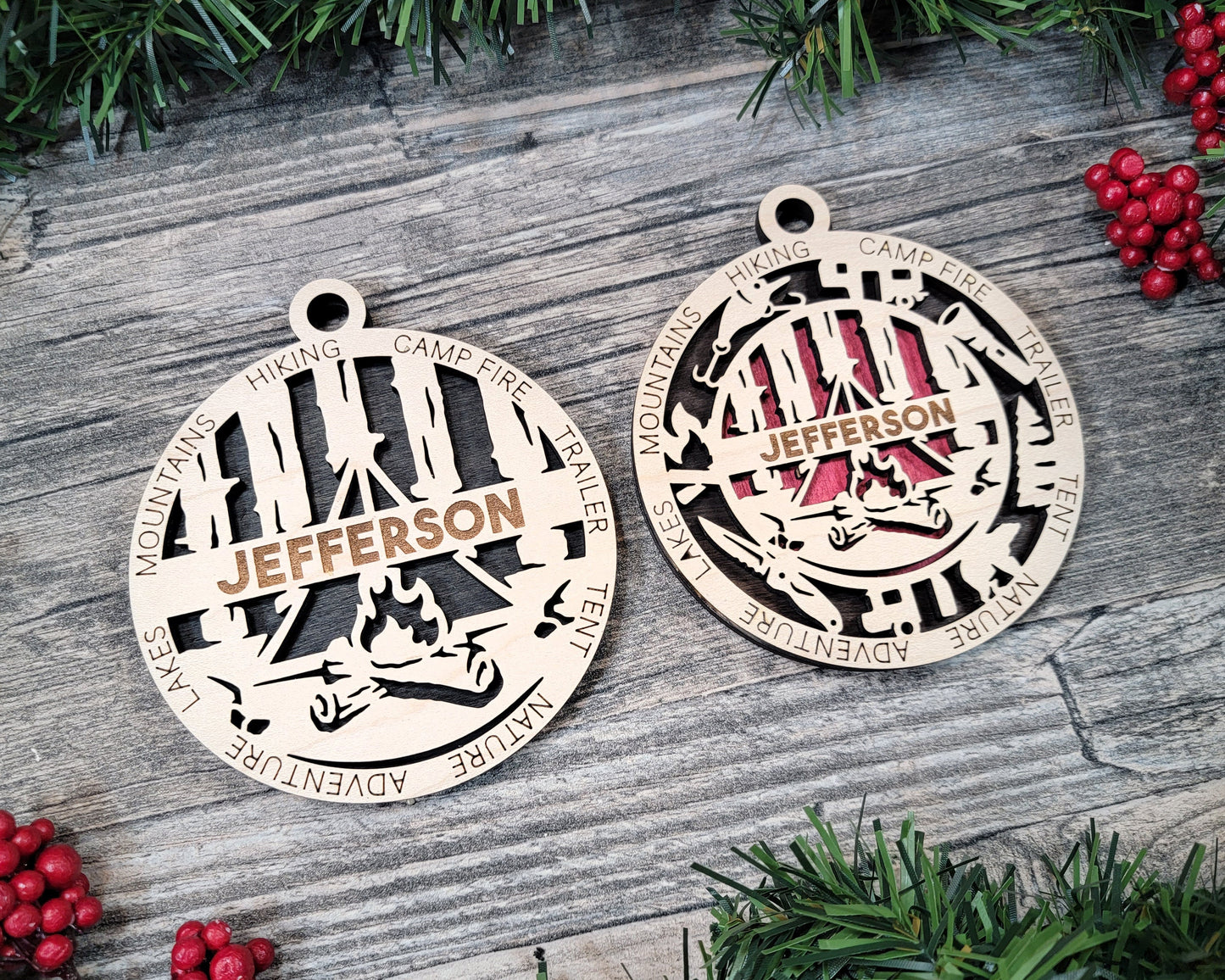 Camping Personalized Ornaments | Handcrafted | Wooden | Laser-Cut | Gift