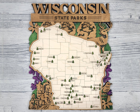 Wisconsin State Parks Map | Wooden, Rustic, Unique, Handmade, Home Decor, Wall Art, Wall Hanging, Wooden, Laser Cut