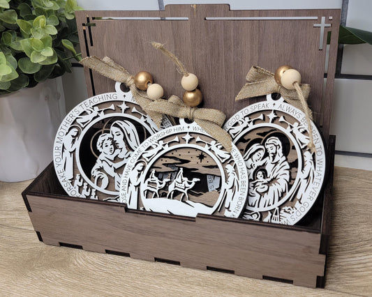 Christmas Story Ornaments | Nativity Scene Ornaments | Handcrafted | Wooden | Laser-Cut | Gift