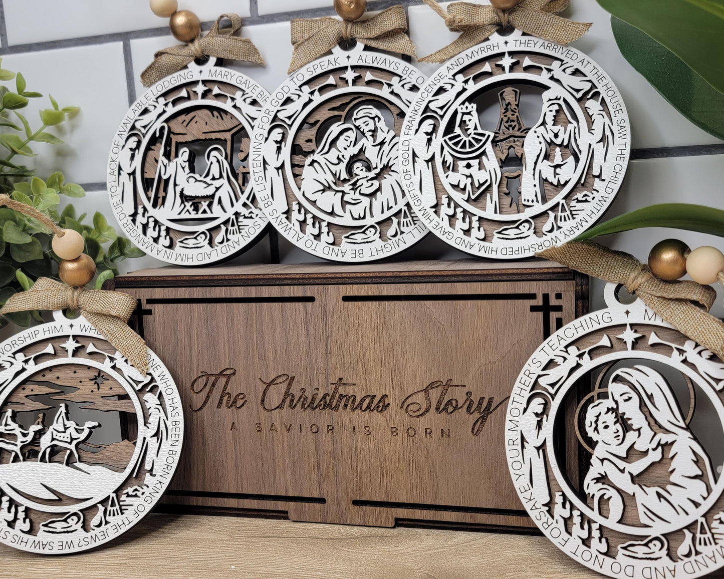 Christmas Story Ornaments | Nativity Scene Ornaments | Handcrafted | Wooden | Laser-Cut | Gift