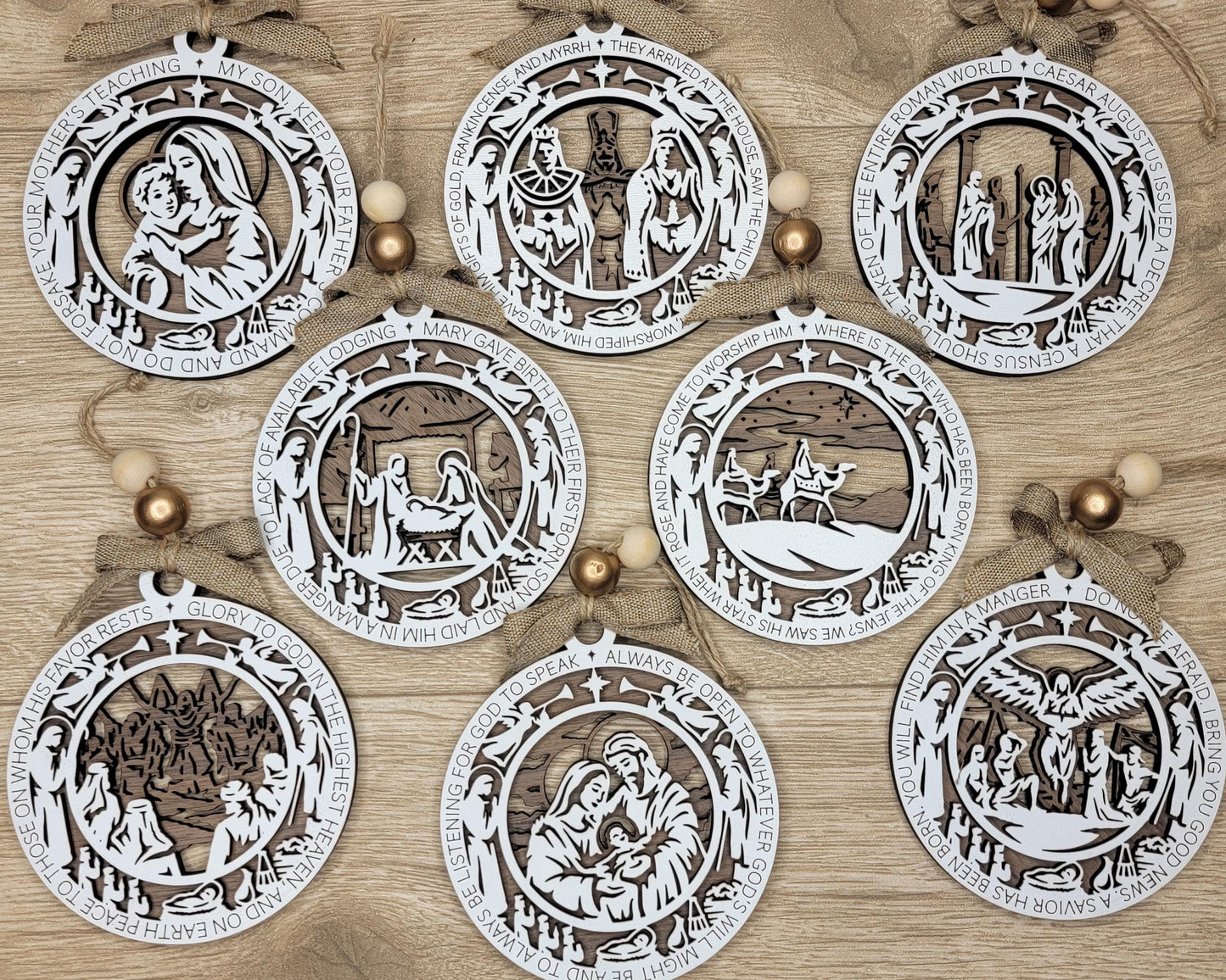 Christmas Story Ornaments | Nativity Scene Ornaments | Handcrafted | Wooden | Laser-Cut | Gift