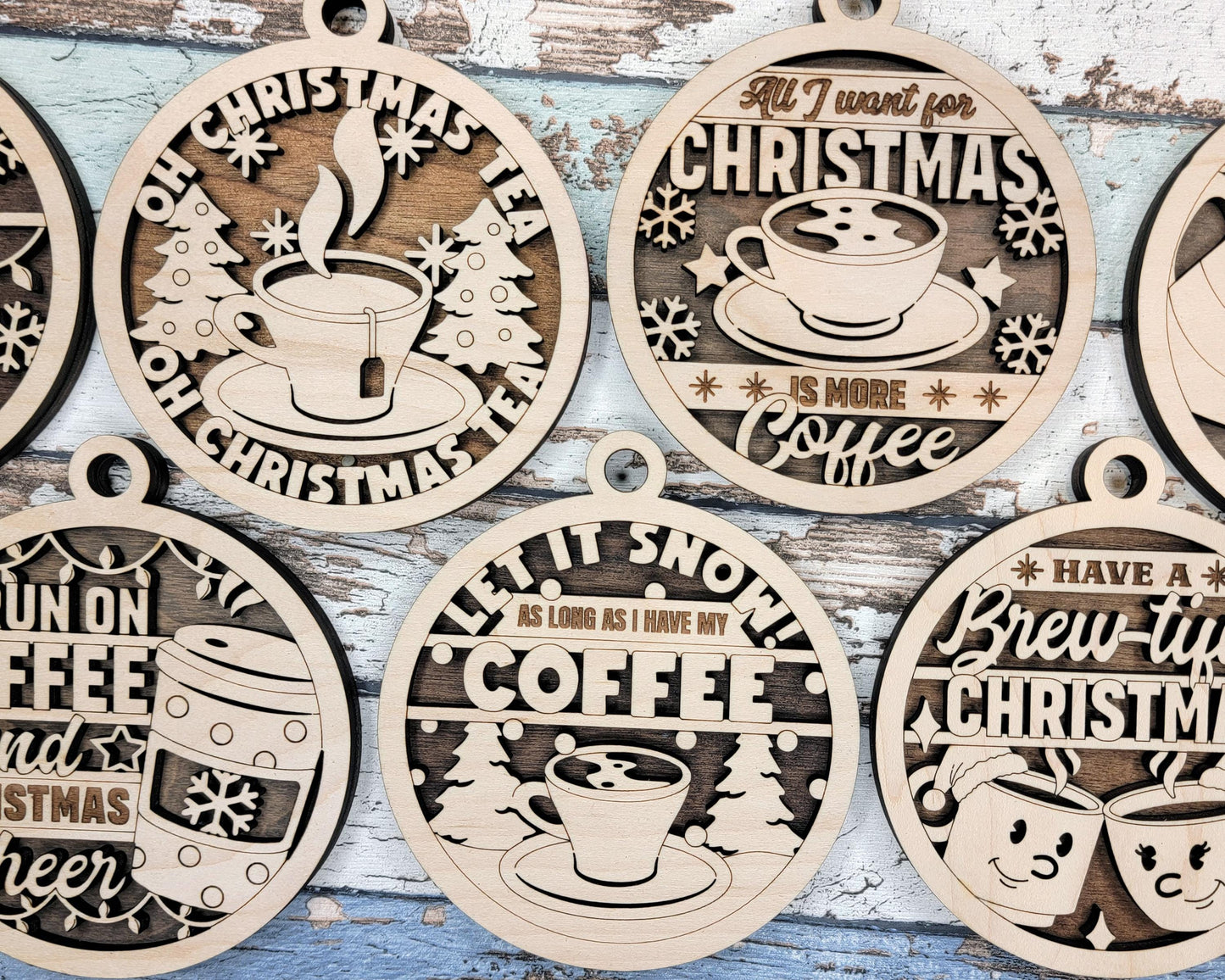 Brew-tastic Christmas Ornaments: Coffee, Latte, Tea, Warm and Cozy, It's Cold Outside | Handcrafted | Wooden | Laser-Cut | Gift