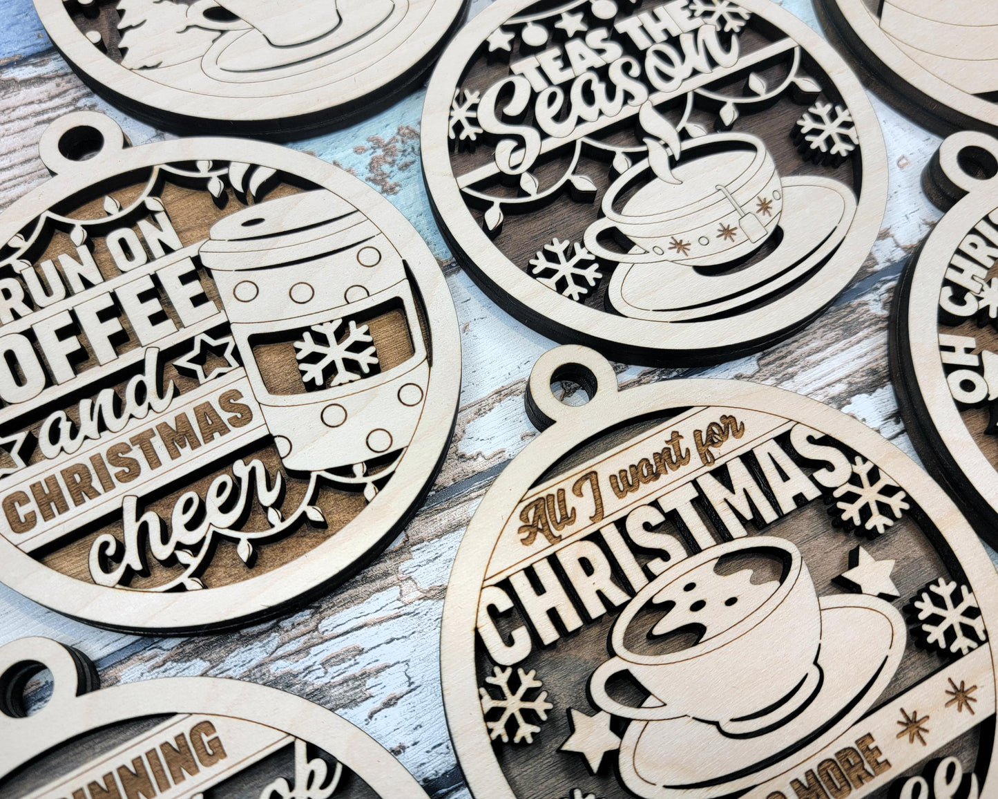 Brew-tastic Christmas Ornaments: Coffee, Latte, Tea, Warm and Cozy, It's Cold Outside | Handcrafted | Wooden | Laser-Cut | Gift