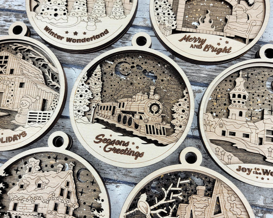 3D Christmas Ornaments | Handcrafted | Wooden | Laser-Cut | Gift