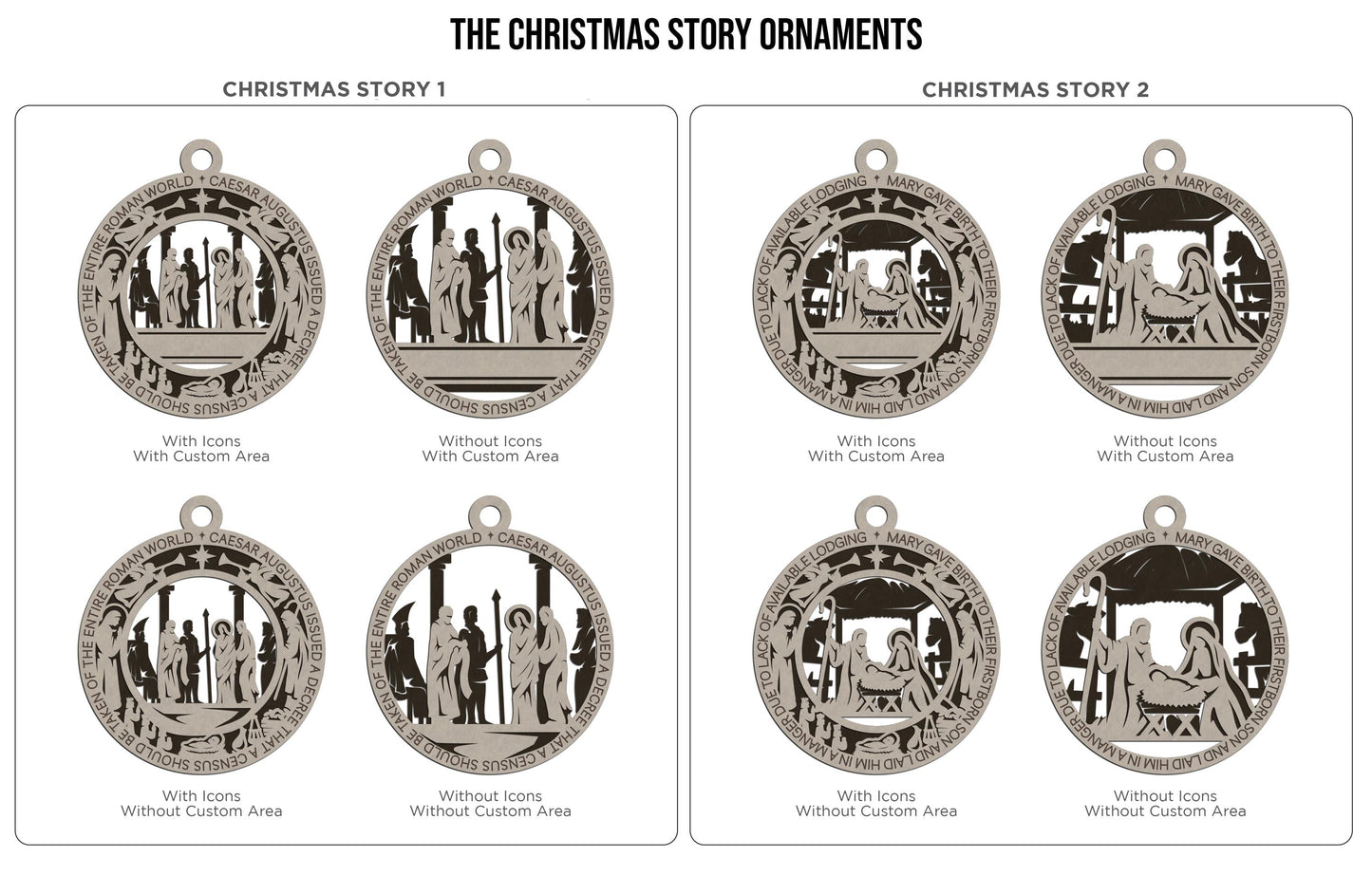 Christmas Story Ornaments | Nativity Scene Ornaments | Handcrafted | Wooden | Laser-Cut | Gift
