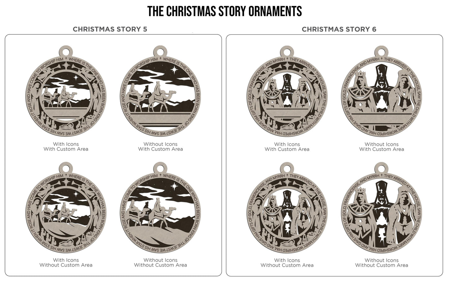 Christmas Story Ornaments | Nativity Scene Ornaments | Handcrafted | Wooden | Laser-Cut | Gift