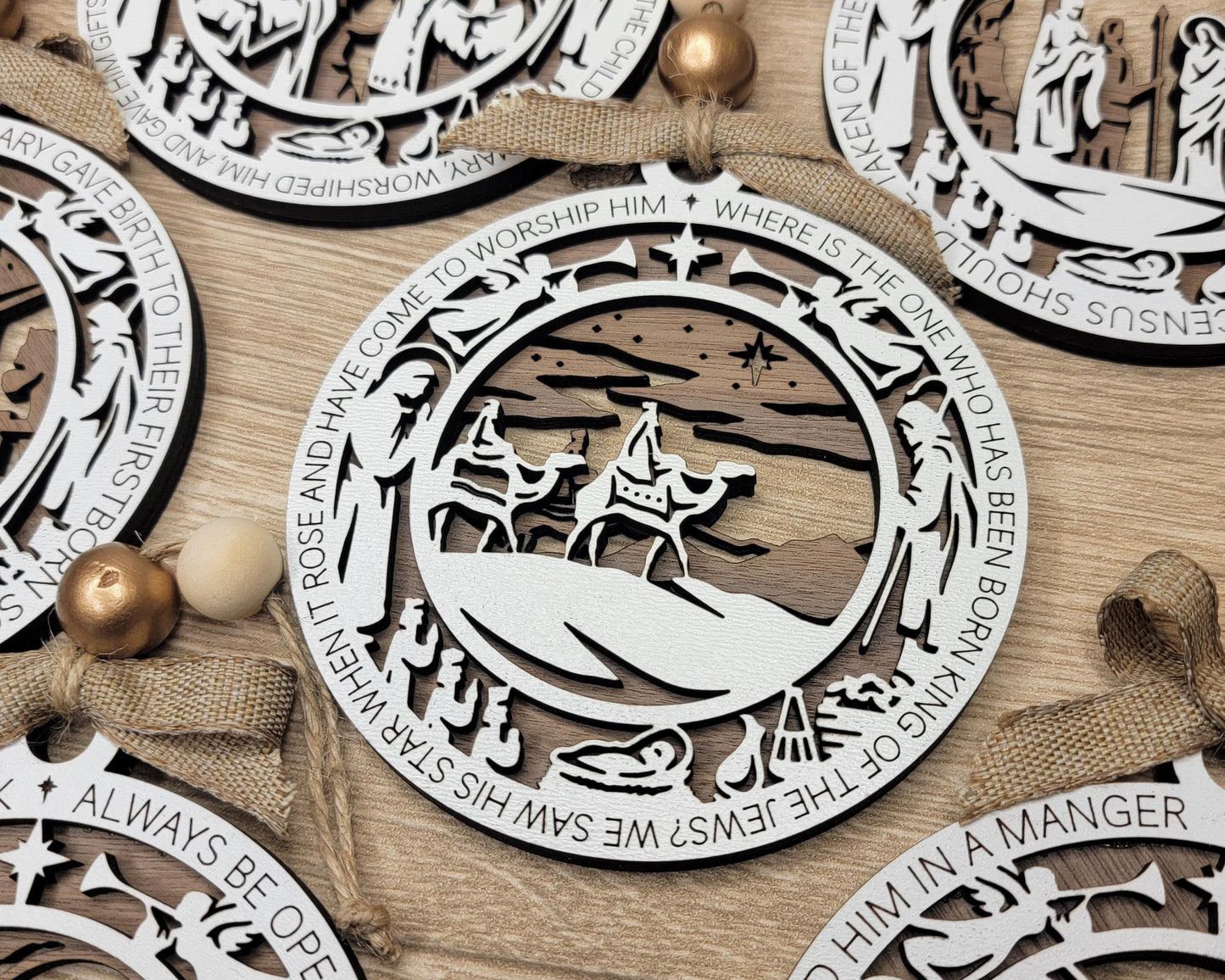 Christmas Story Ornaments | Nativity Scene Ornaments | Handcrafted | Wooden | Laser-Cut | Gift