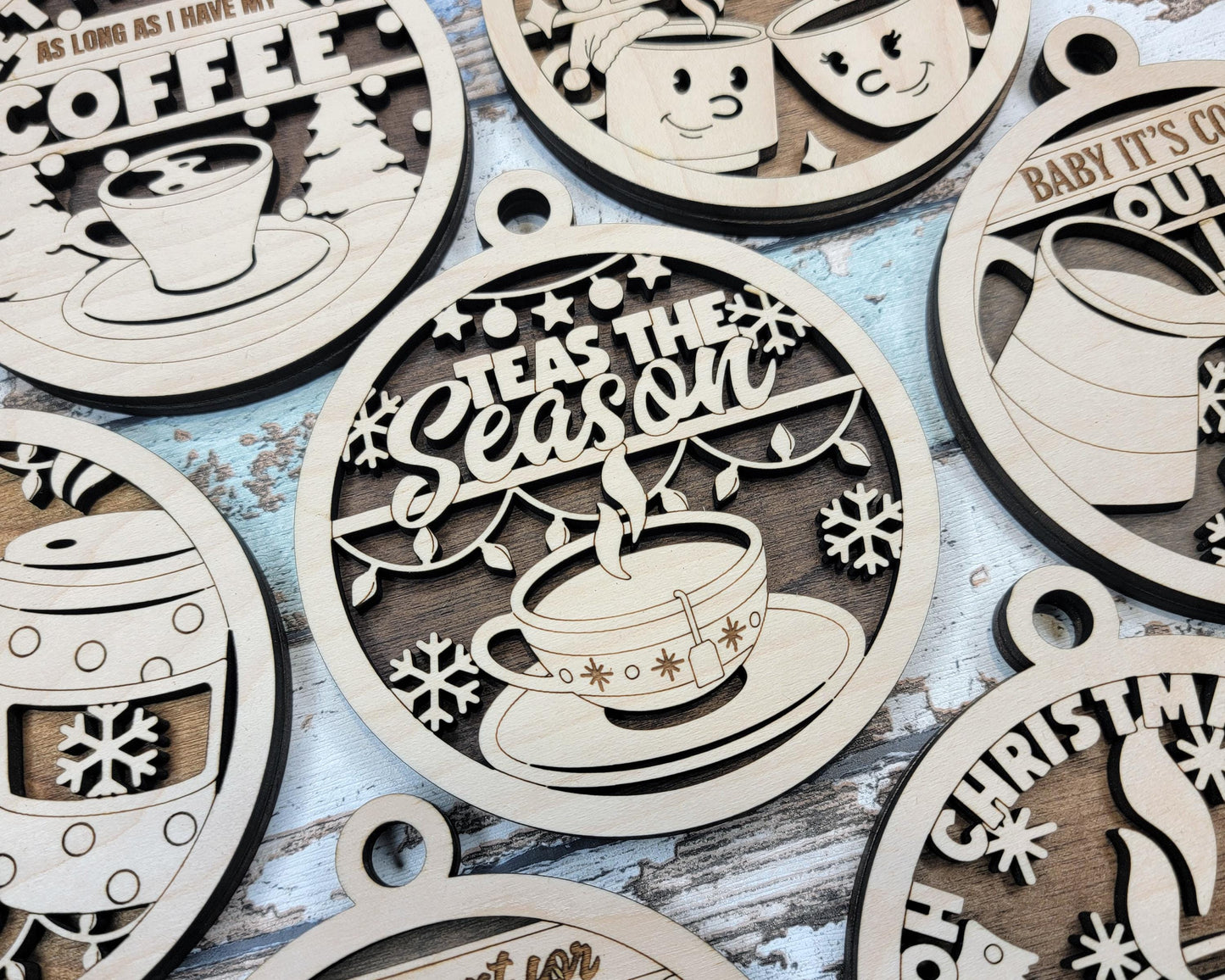 Brew-tastic Christmas Ornaments: Coffee, Latte, Tea, Warm and Cozy, It's Cold Outside | Handcrafted | Wooden | Laser-Cut | Gift