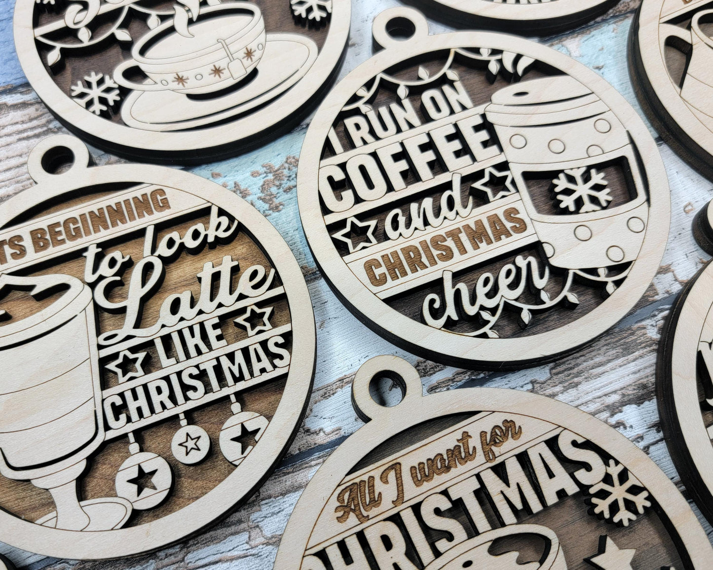 Brew-tastic Christmas Ornaments: Coffee, Latte, Tea, Warm and Cozy, It's Cold Outside | Handcrafted | Wooden | Laser-Cut | Gift