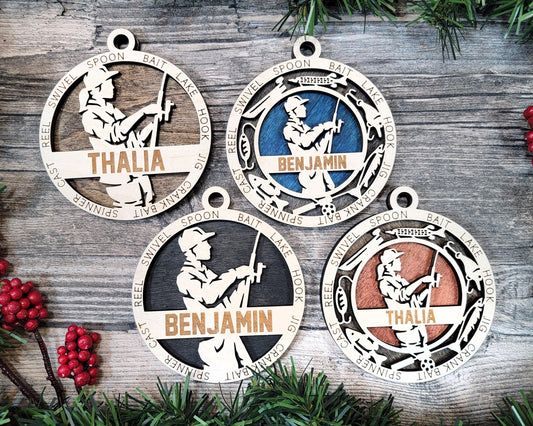 Fishing Personalized Ornaments | Handcrafted | Wooden | Laser-Cut | Gift
