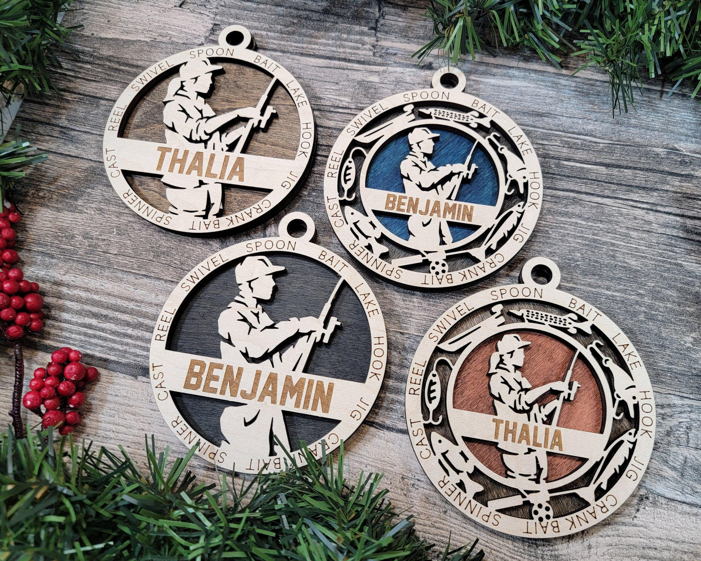 Fishing Personalized Ornaments | Handcrafted | Wooden | Laser-Cut | Gift