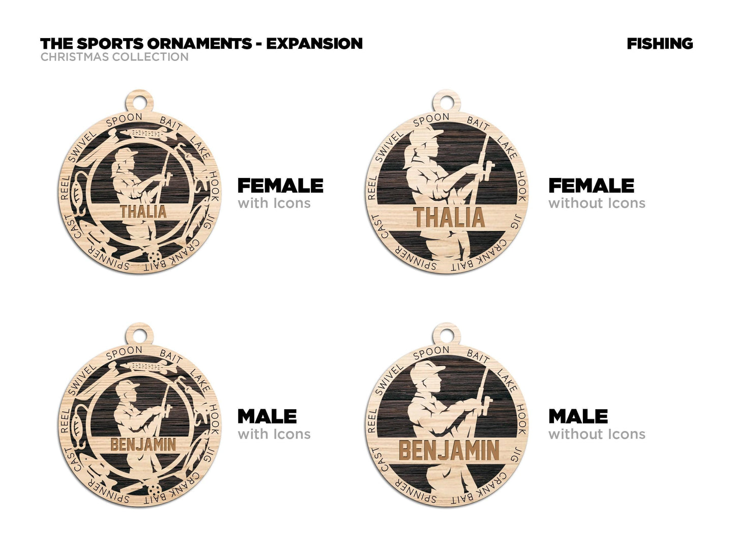 Fishing Personalized Ornaments | Handcrafted | Wooden | Laser-Cut | Gift