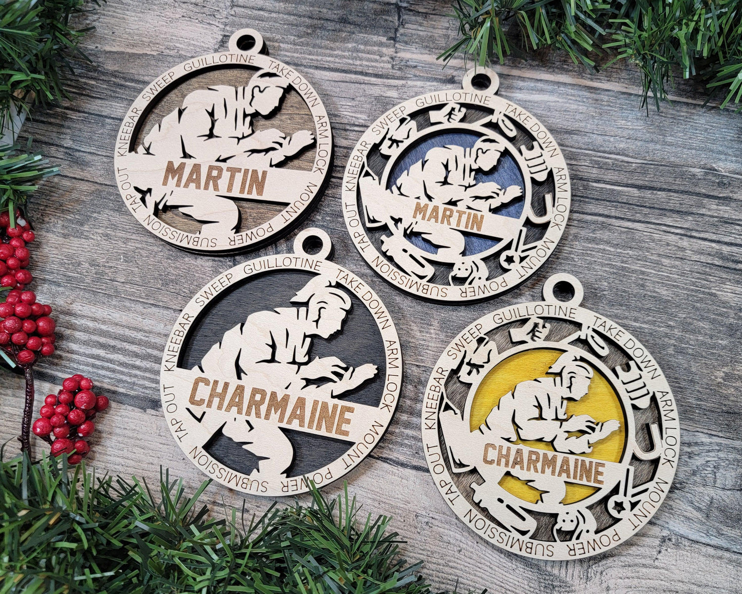 Jiu Jitsu Personalized Ornaments | Handcrafted | Wooden | Laser-Cut | Gift