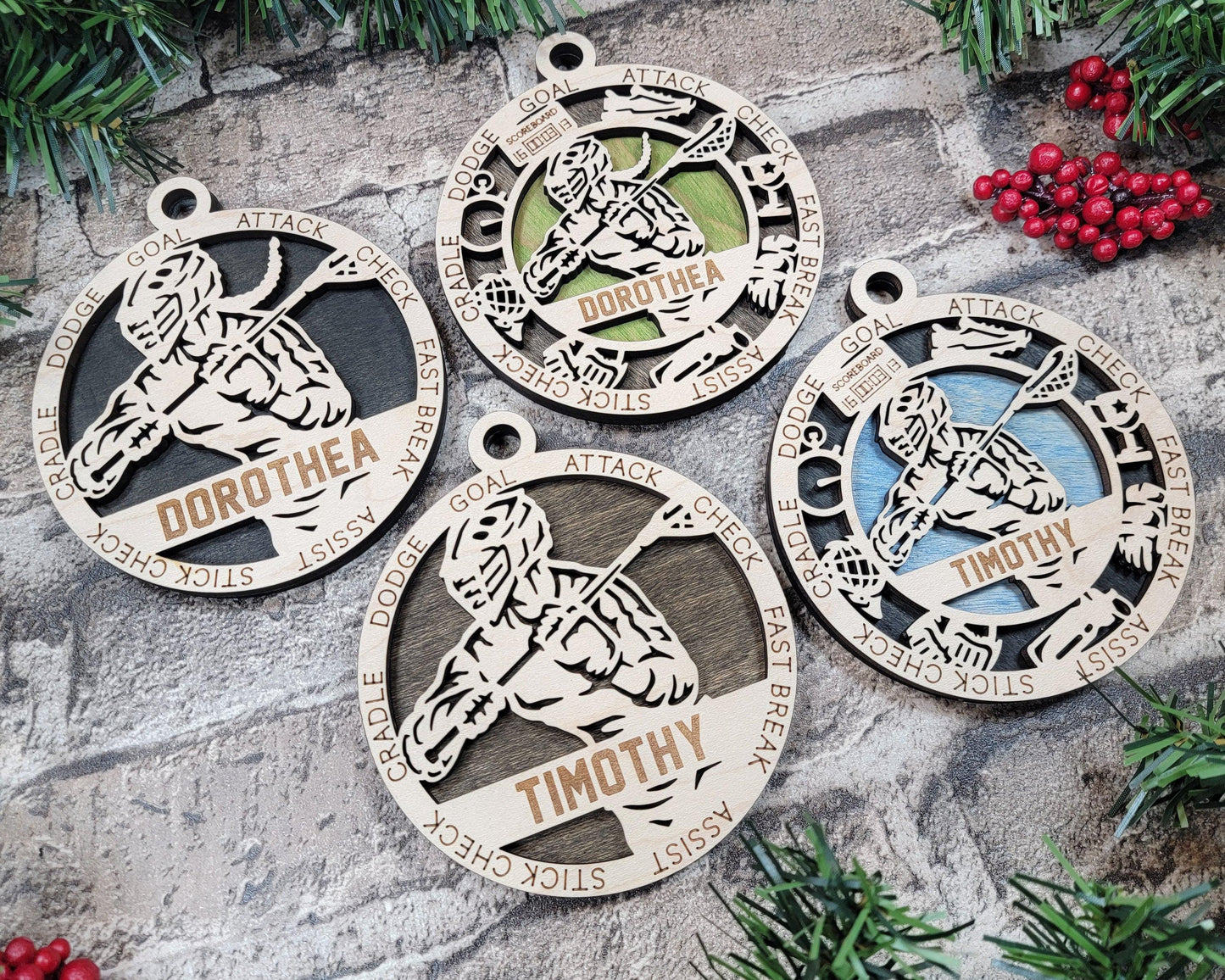 Lacrosse Player Personalized Ornaments | Handcrafted | Wooden | Laser-Cut | Gift