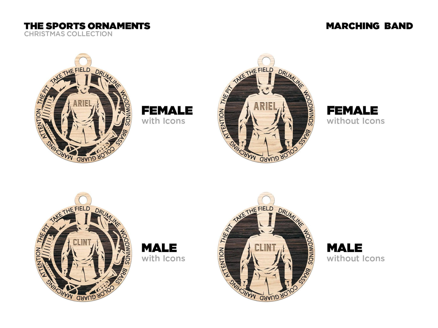 Marching Band Personalized Ornaments | Handcrafted | Wooden | Laser-Cut | Gift