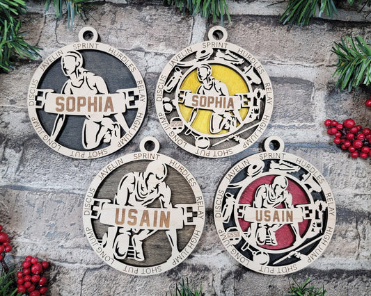 Track and Field Personalized Ornaments | Handcrafted | Wooden | Laser-Cut | Gift