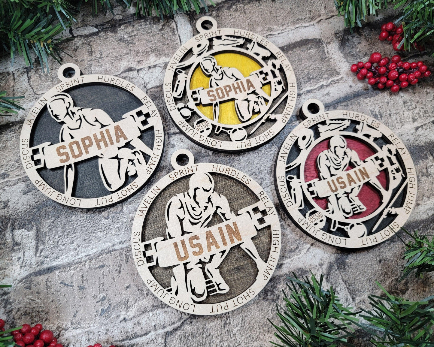 Track and Field Personalized Ornaments | Handcrafted | Wooden | Laser-Cut | Gift