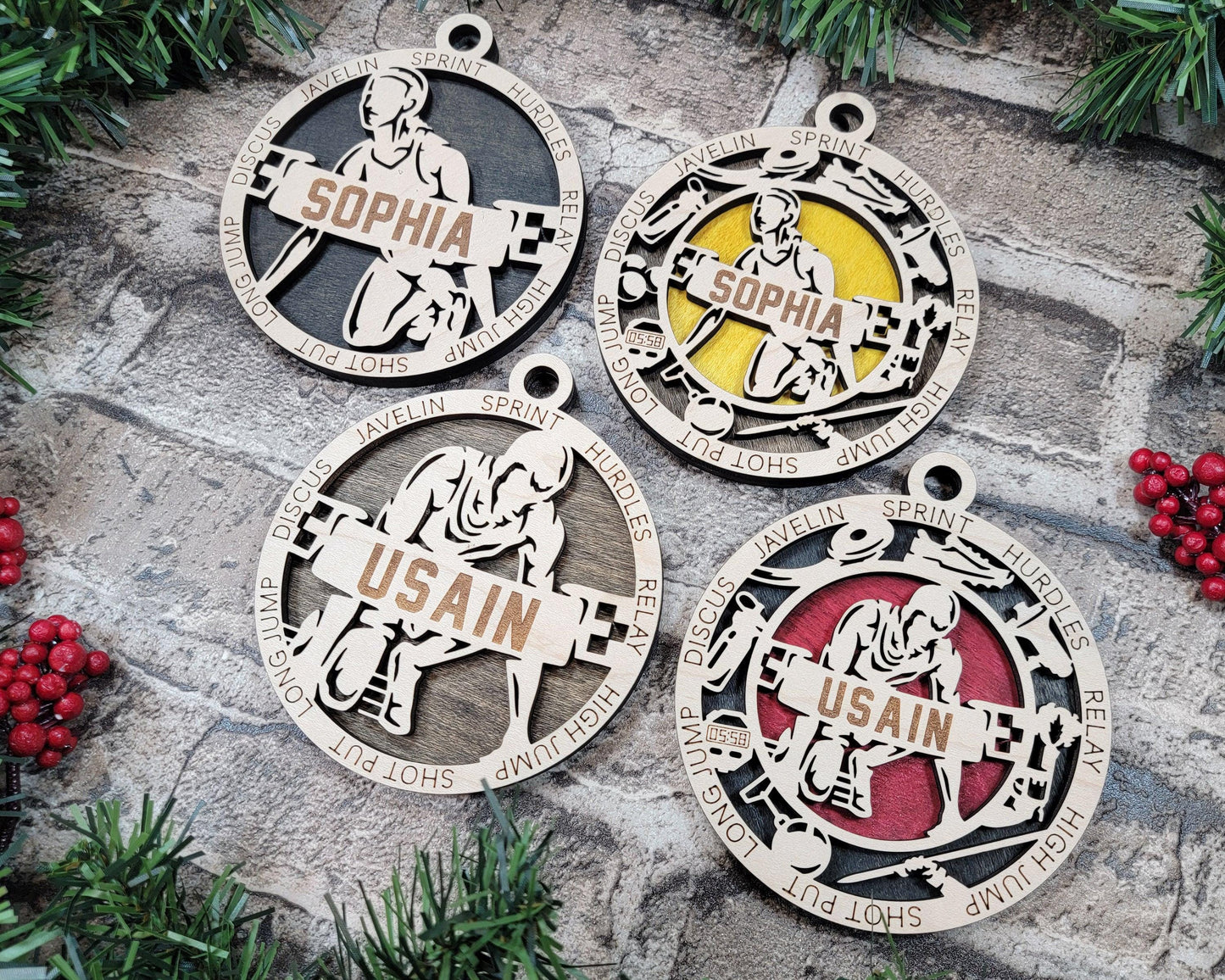 Track and Field Personalized Ornaments | Handcrafted | Wooden | Laser-Cut | Gift