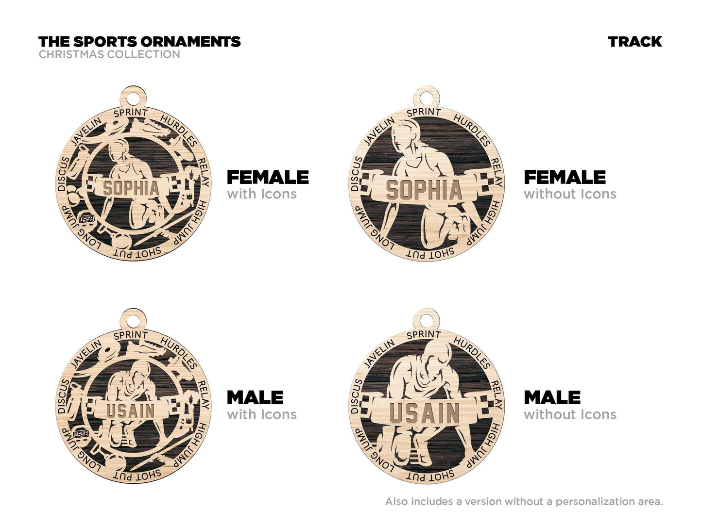 Track and Field Personalized Ornaments | Handcrafted | Wooden | Laser-Cut | Gift