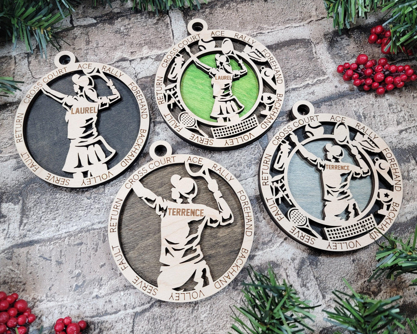 Tennis Personalized Ornaments | Handcrafted | Wooden | Laser-Cut | Gift