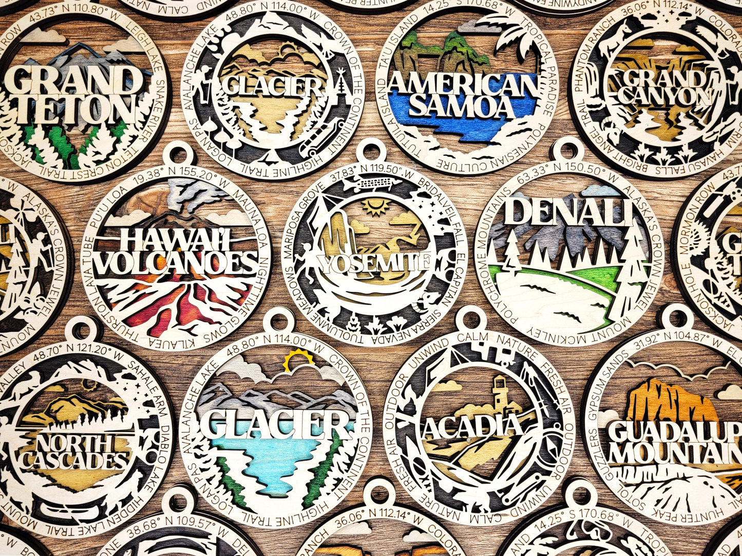 Set of all 63 National Park Ornaments | Handcrafted | Wooden | Laser-Cut | Gift
