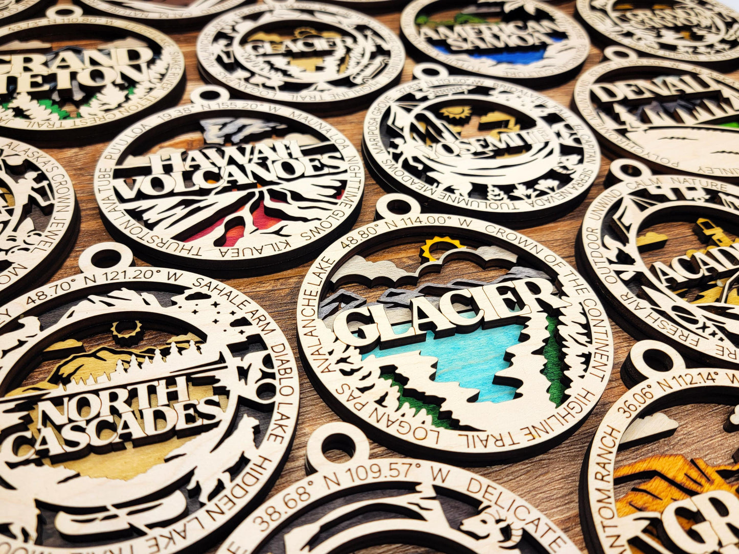 Set of all 63 National Park Ornaments | Handcrafted | Wooden | Laser-Cut | Gift