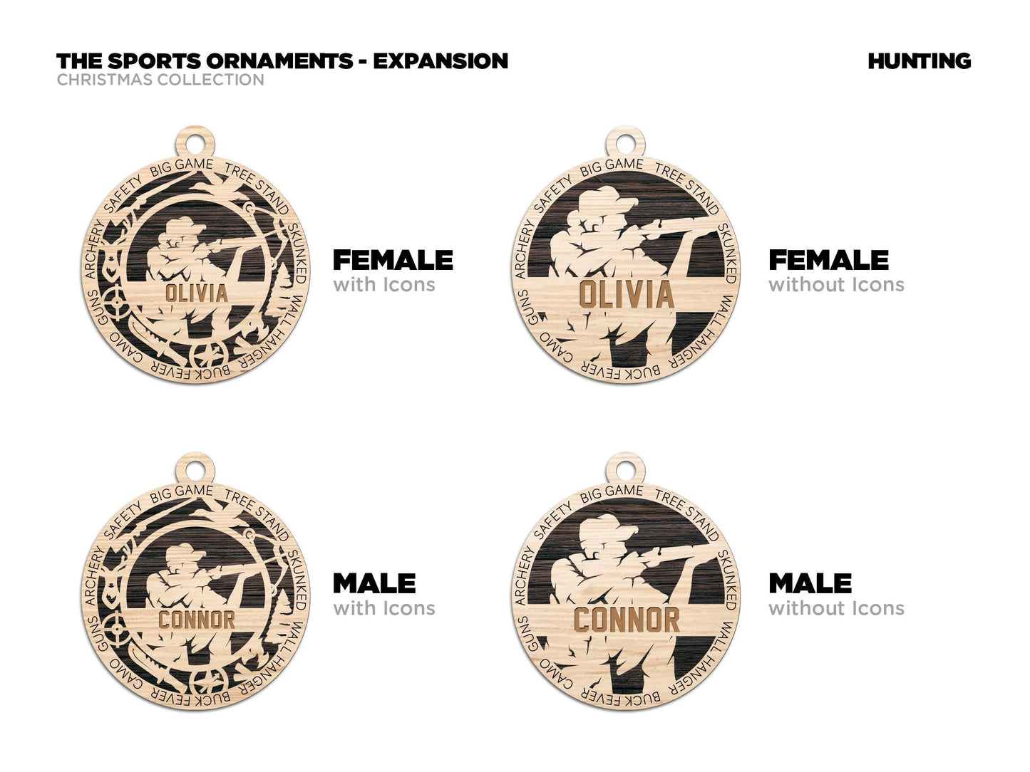 Hunter Personalized Ornaments | Handcrafted | Wooden | Laser-Cut | Gift