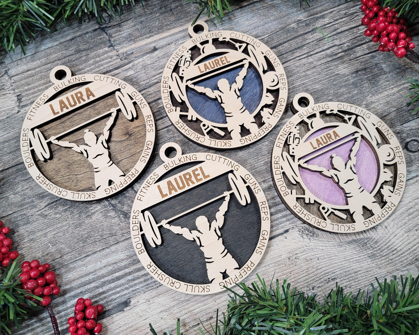Weight Lifter Personalized Ornaments | Handcrafted | Wooden | Laser-Cut | Gift