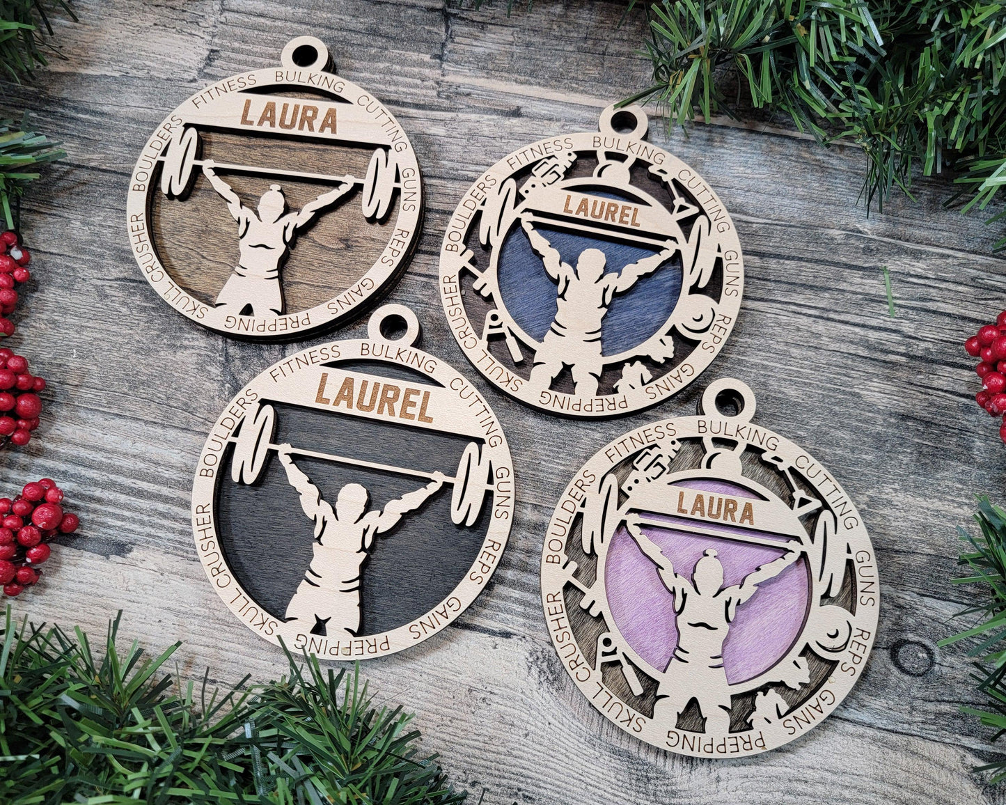 Weight Lifter Personalized Ornaments | Handcrafted | Wooden | Laser-Cut | Gift