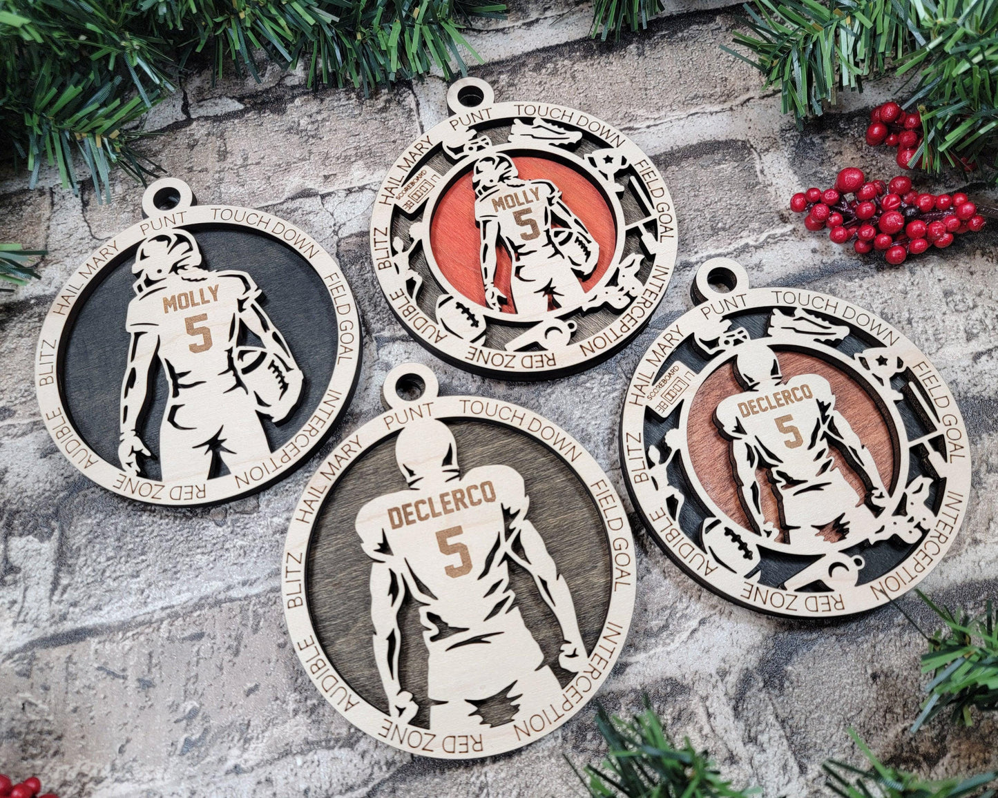 Football Player Personalized Ornaments | Handcrafted | Wooden | Laser-Cut | Gift