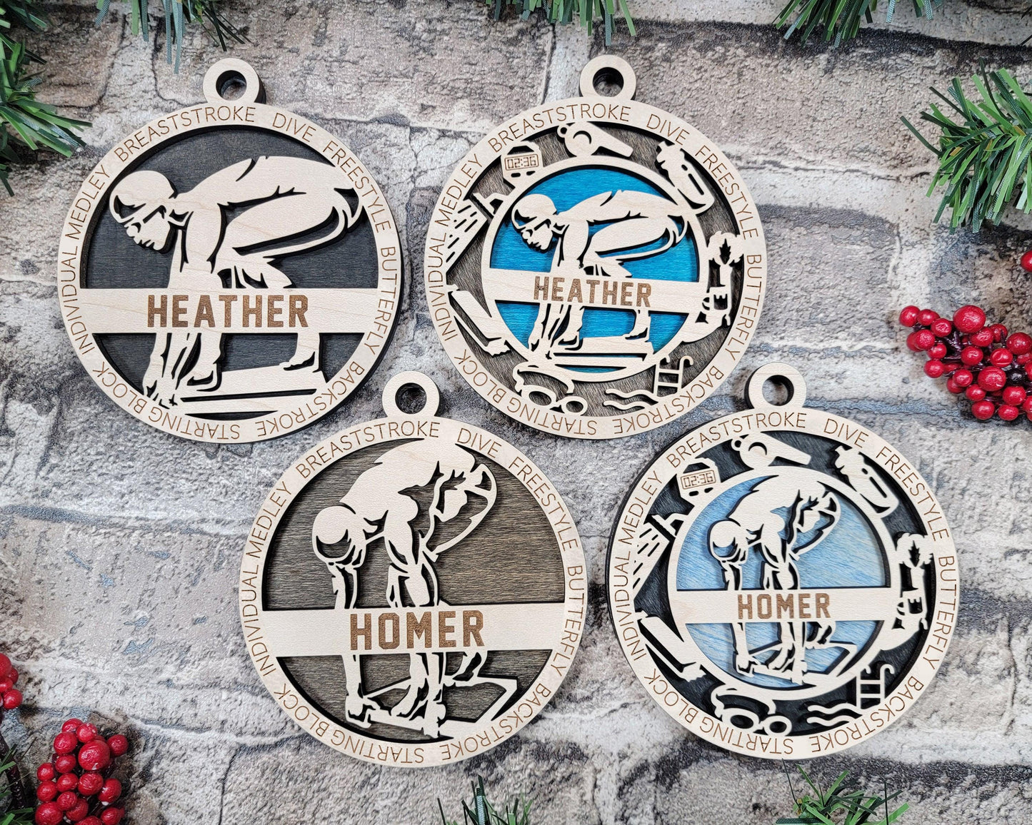 Swim Personalized Ornaments | Handcrafted | Wooden | Laser-Cut | Gift