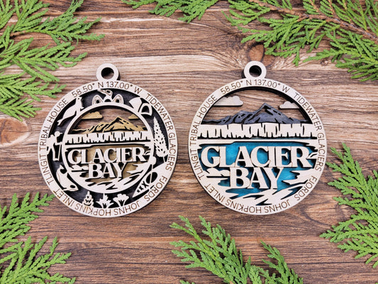 Glacier Bay National Park Ornaments | Handcrafted | Wooden | Laser-Cut | Gift
