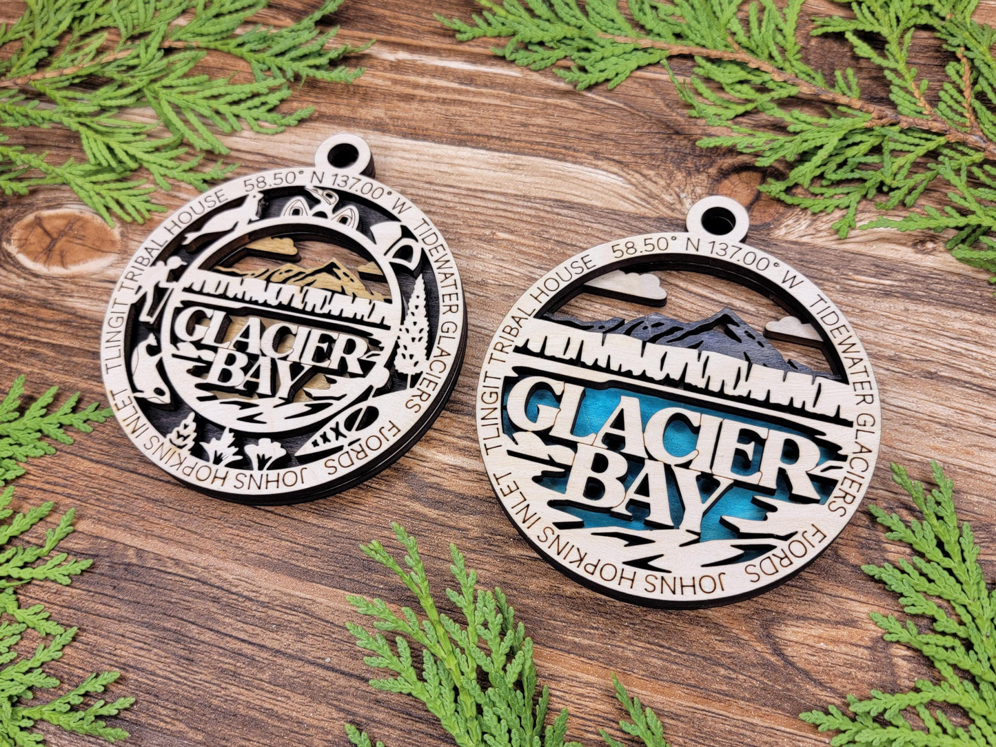 Glacier Bay National Park Ornaments | Handcrafted | Wooden | Laser-Cut | Gift
