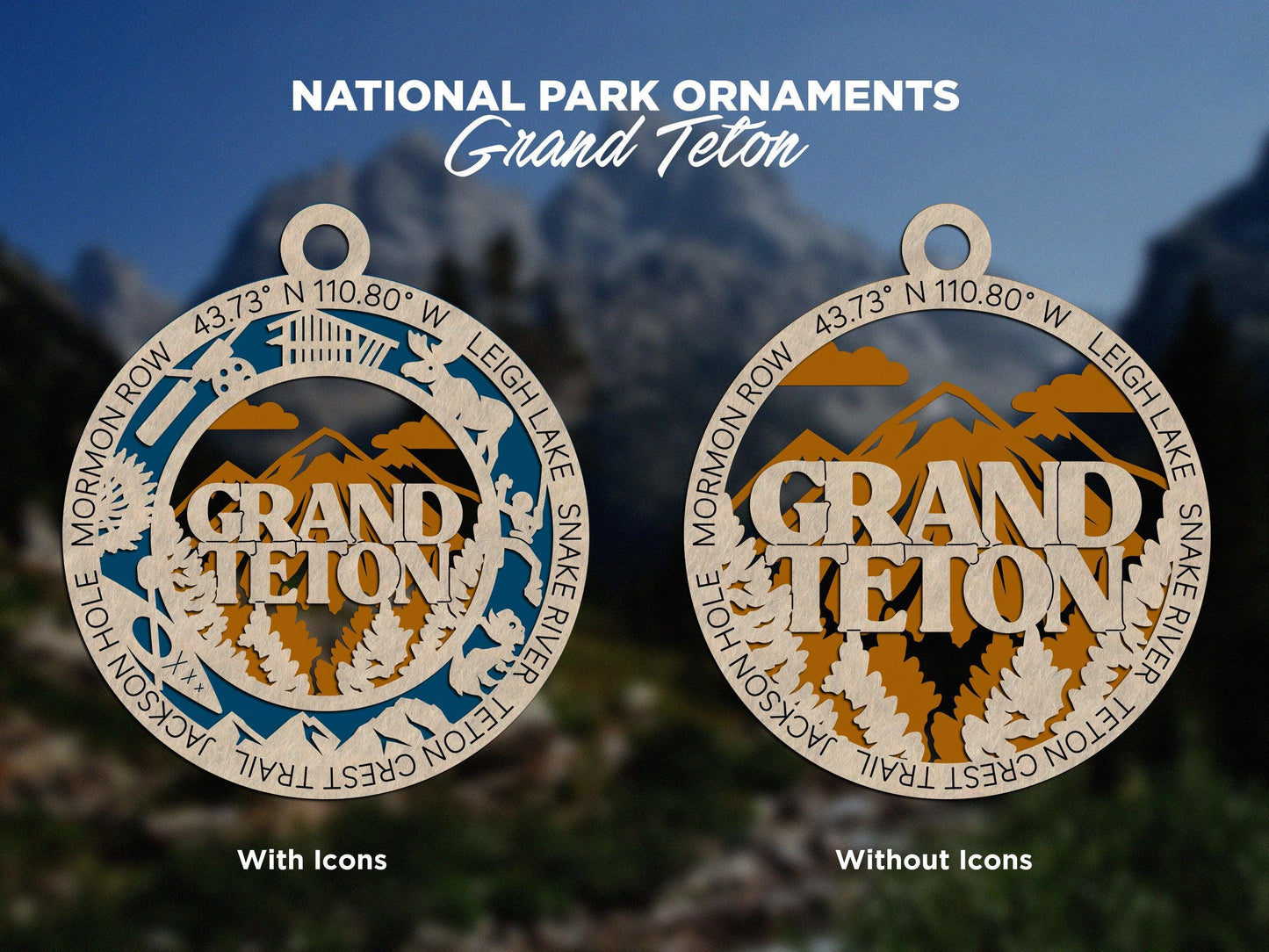 Grand Teton National Park Ornaments | Handcrafted | Wooden | Laser-Cut | Gift