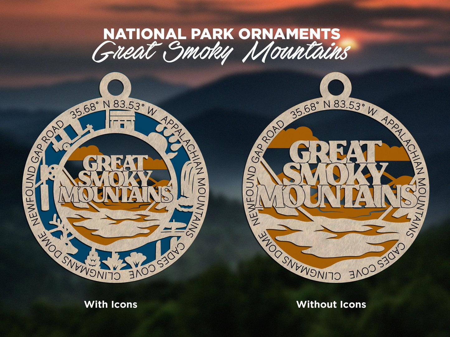 Great Smoky Mountains National Park Ornaments | Handcrafted | Wooden | Laser-Cut | Gift