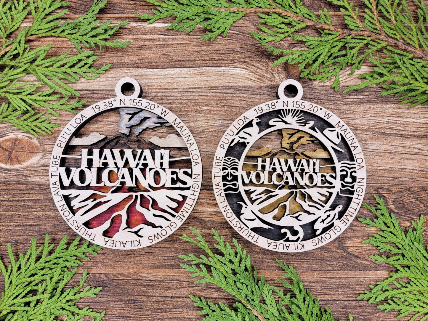 Hawaii Volcanoes National Park Ornaments | Handcrafted | Wooden | Laser-Cut | Gift