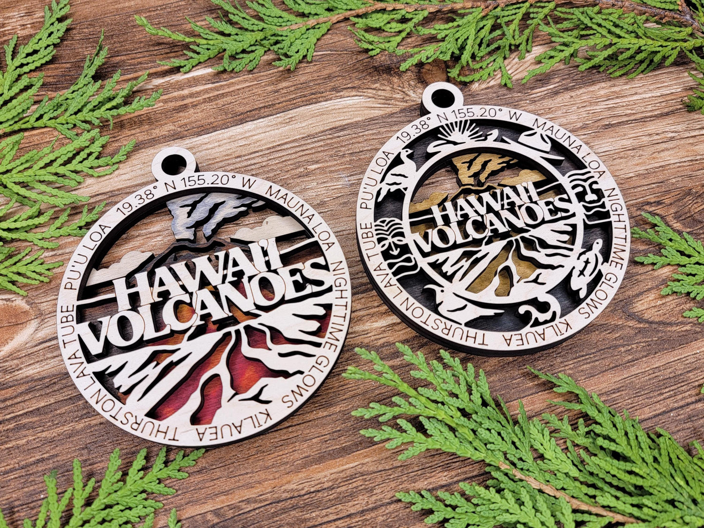 Hawaii Volcanoes National Park Ornaments | Handcrafted | Wooden | Laser-Cut | Gift