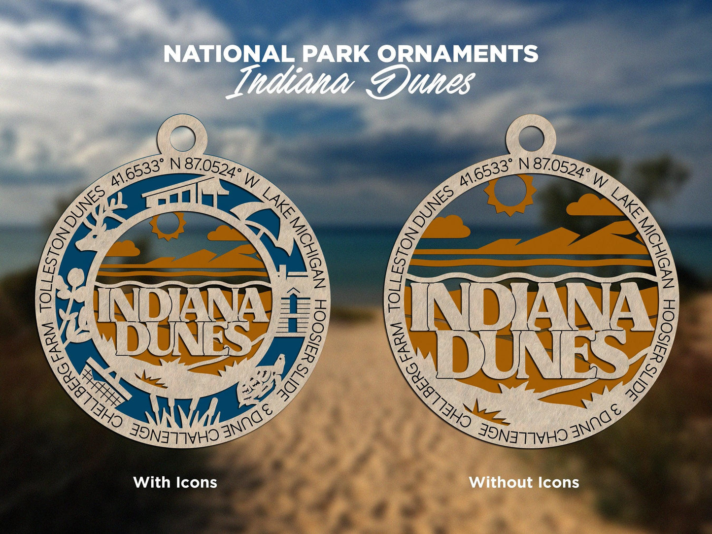 Indiana Dunes National Park Ornaments | Handcrafted | Wooden | Laser-Cut | Gift