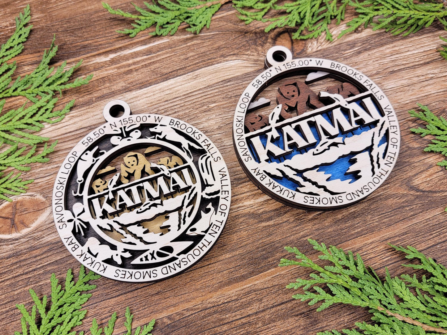 Katmai National Park Ornaments | Handcrafted | Wooden | Laser-Cut | Gift