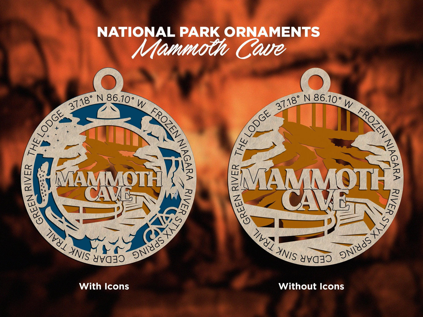 Mammoth Cave National Park Ornaments | Handcrafted | Wooden | Laser-Cut | Gift