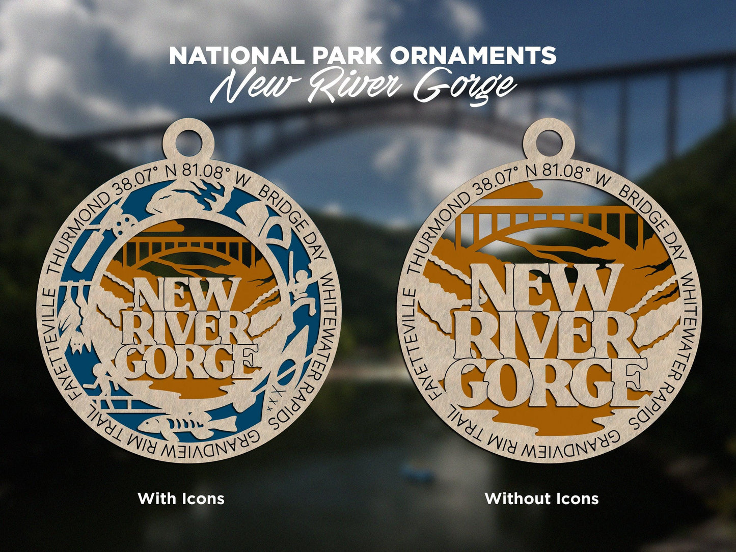 New River Gorge National Park Ornaments | Handcrafted | Wooden | Laser-Cut | Gift