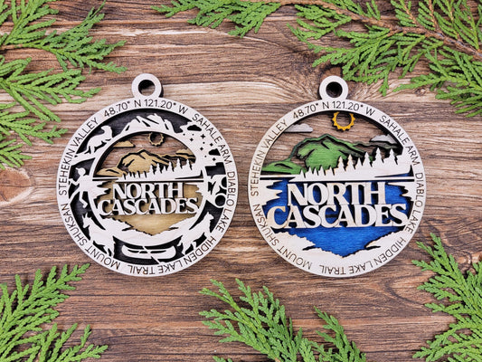 North Cascades National Park Ornaments | Handcrafted | Wooden | Laser-Cut | Gift