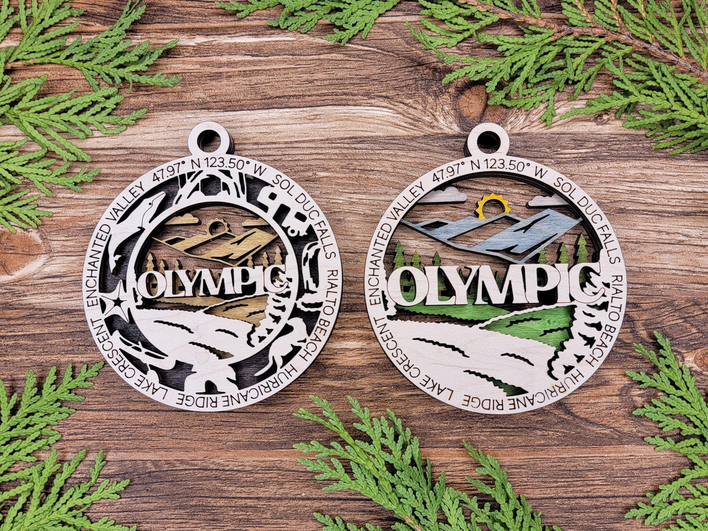 Olympic National Park Ornaments | Handcrafted | Wooden | Laser-Cut | Gift