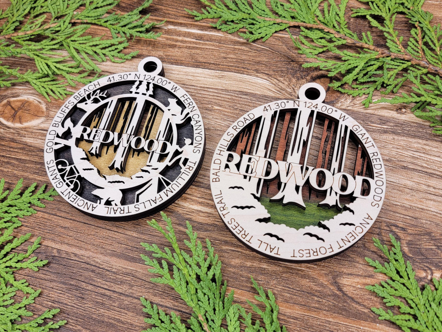 Redwood National Park Ornaments | Handcrafted | Wooden | Laser-Cut | Gift