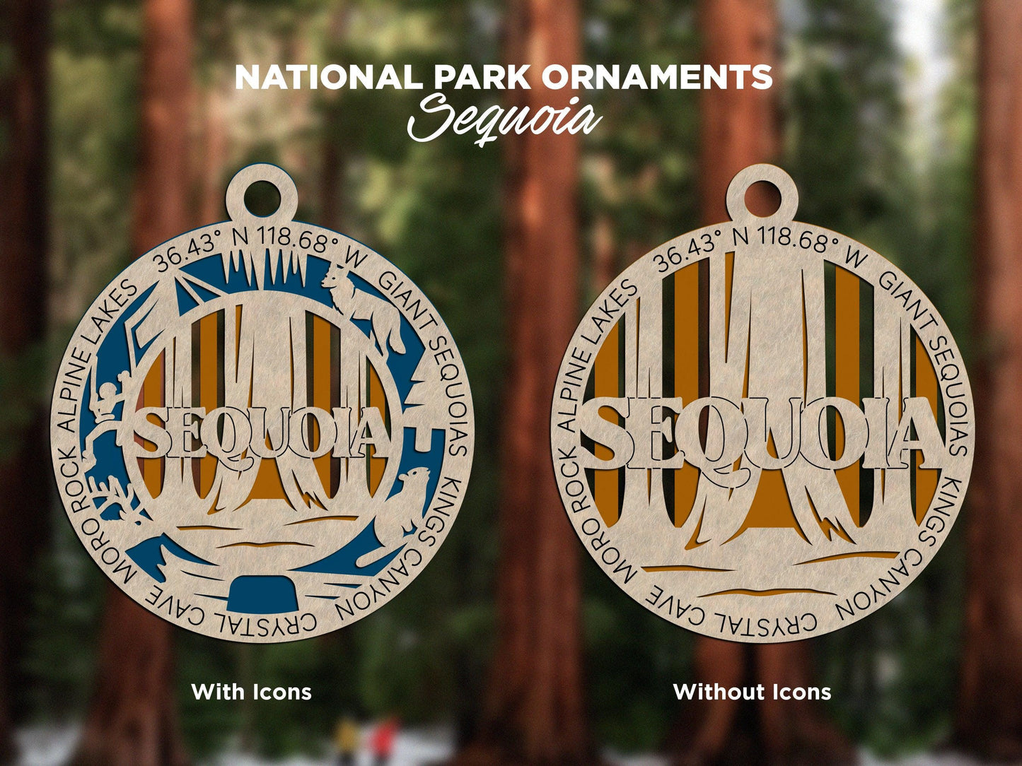 Sequoia National Park Ornaments | Handcrafted | Wooden | Laser-Cut | Gift