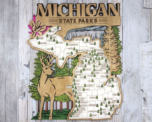 Michigan State Parks Map | Wooden, Rustic, Unique, Handmade, Home Decor, Wall Art, Wall Hanging, Wooden, Laser Cut