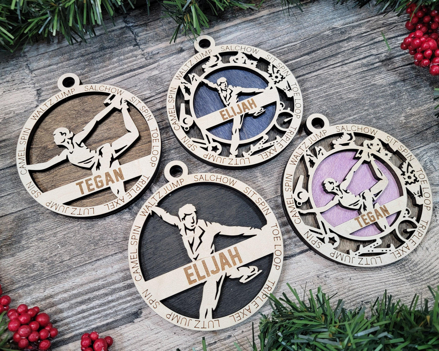 Figure Skating Personalized Ornaments | Handcrafted | Wooden | Laser-Cut | Gift