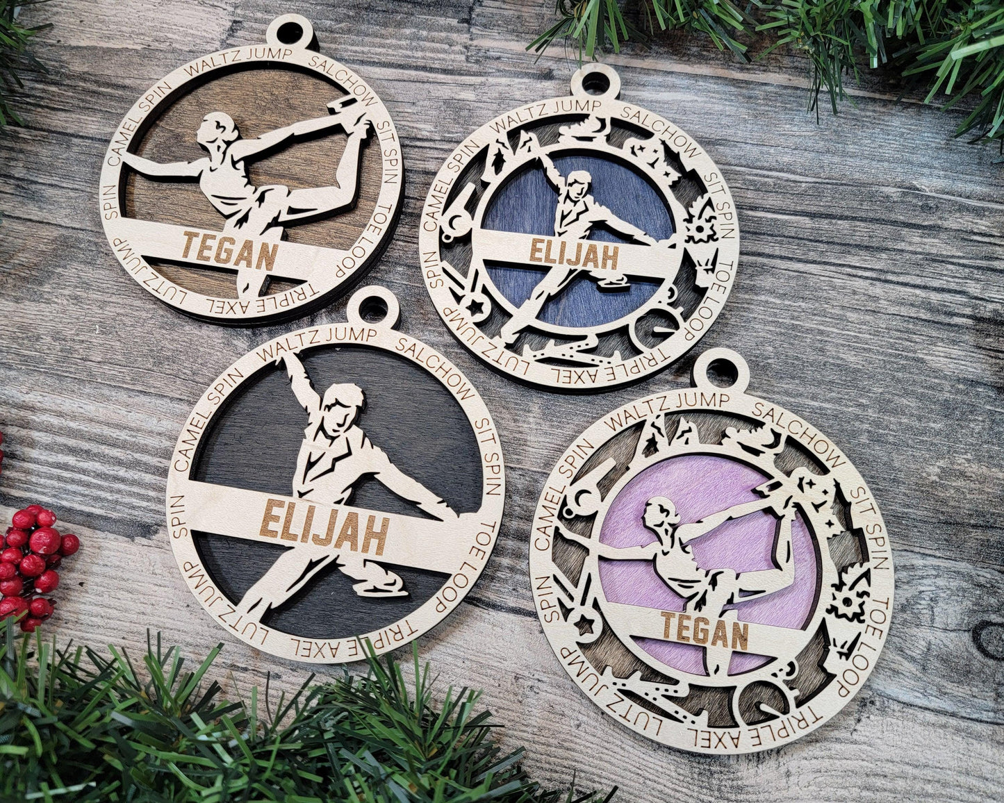 Figure Skating Personalized Ornaments | Handcrafted | Wooden | Laser-Cut | Gift